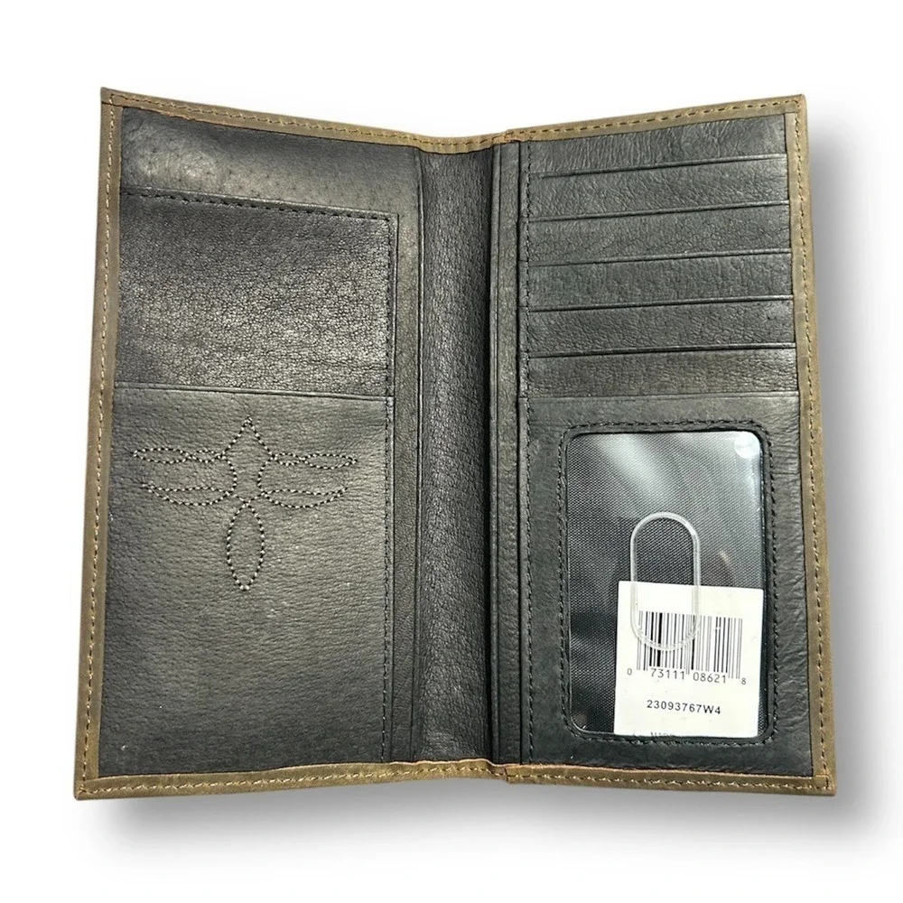 Justin Rodeo Wallet Brown Genuine Leather Tooled Western Stitch RFID Long Bifold